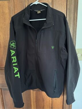 Ariat Black Softshell Jacket with Neon Green Branding